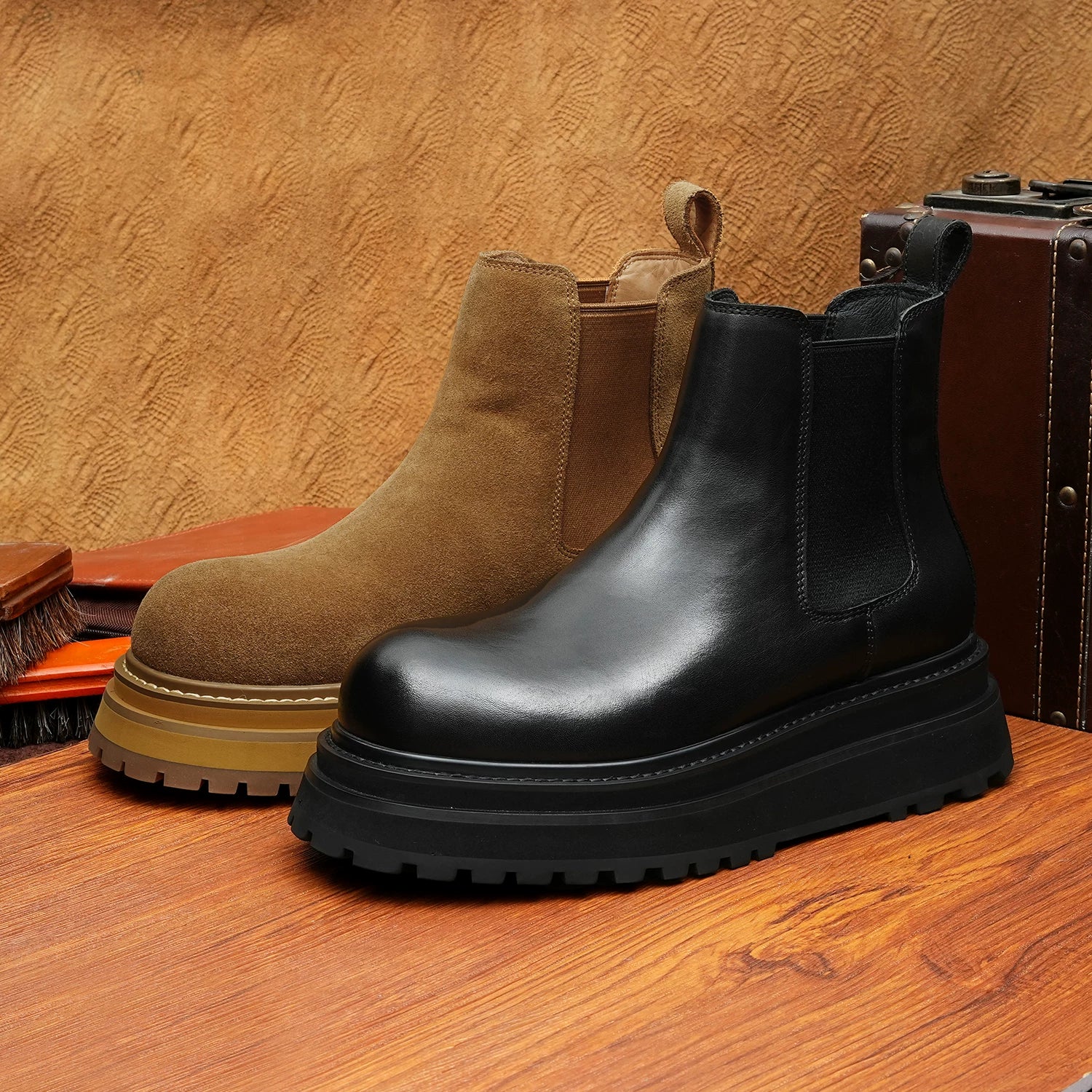 Men's Genuine Leather Martin Boots, Height Increasing, Thick Sole