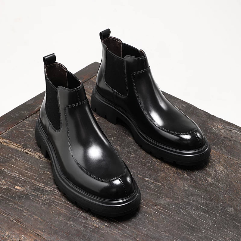 Men's Genuine Leather Chelsea Boots, Height Increasing, Thick Sole