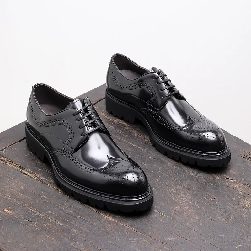 Men's Genuine Leather Derby Shoes, Height Increasing, Thick Sole