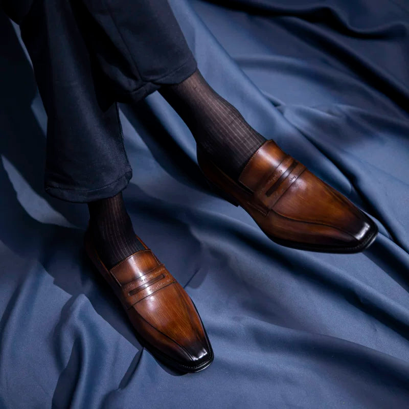 Men's Brown Genuine Leather Loafers, Slip-On, British Style