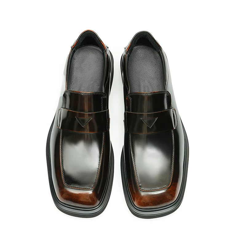 Men's Genuine Leather Loafers, Square Toe, Slip-On
