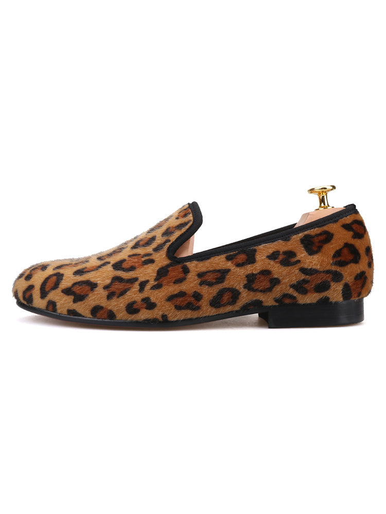 European and American style wild leopard print two-color suede shoes trendy slip-on low-cut shoes banquet party men's loafers