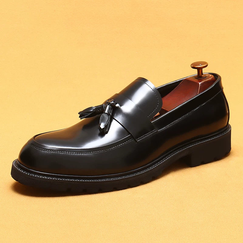 Men's Genuine Leather Loafers, Thick Sole, Patent Leather