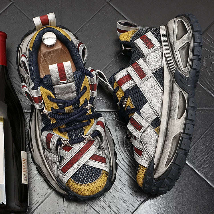 Men's Height-Increasing Platform Low-Top Retro Distressed Casual Trendy Dad Shoes