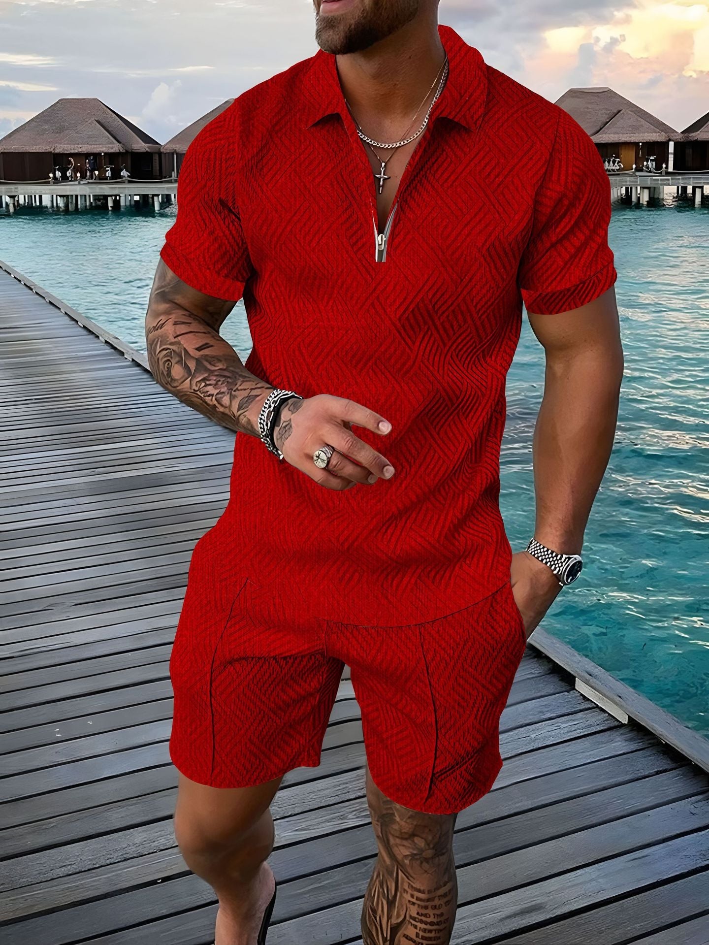 2024 European and American cross-border new men 3 solid color POLO shirt suit lapel short sleeve pullover casual men