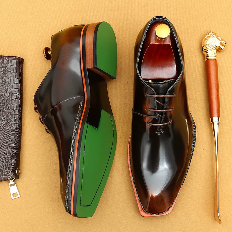 Men's Patent Leather Leather Shoes, Square Toe, Glossy