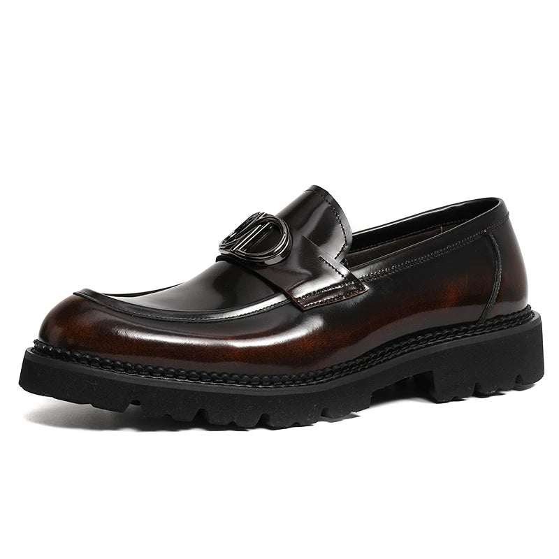 Men's Genuine Leather Loafers, Thick Sole, Slip-On