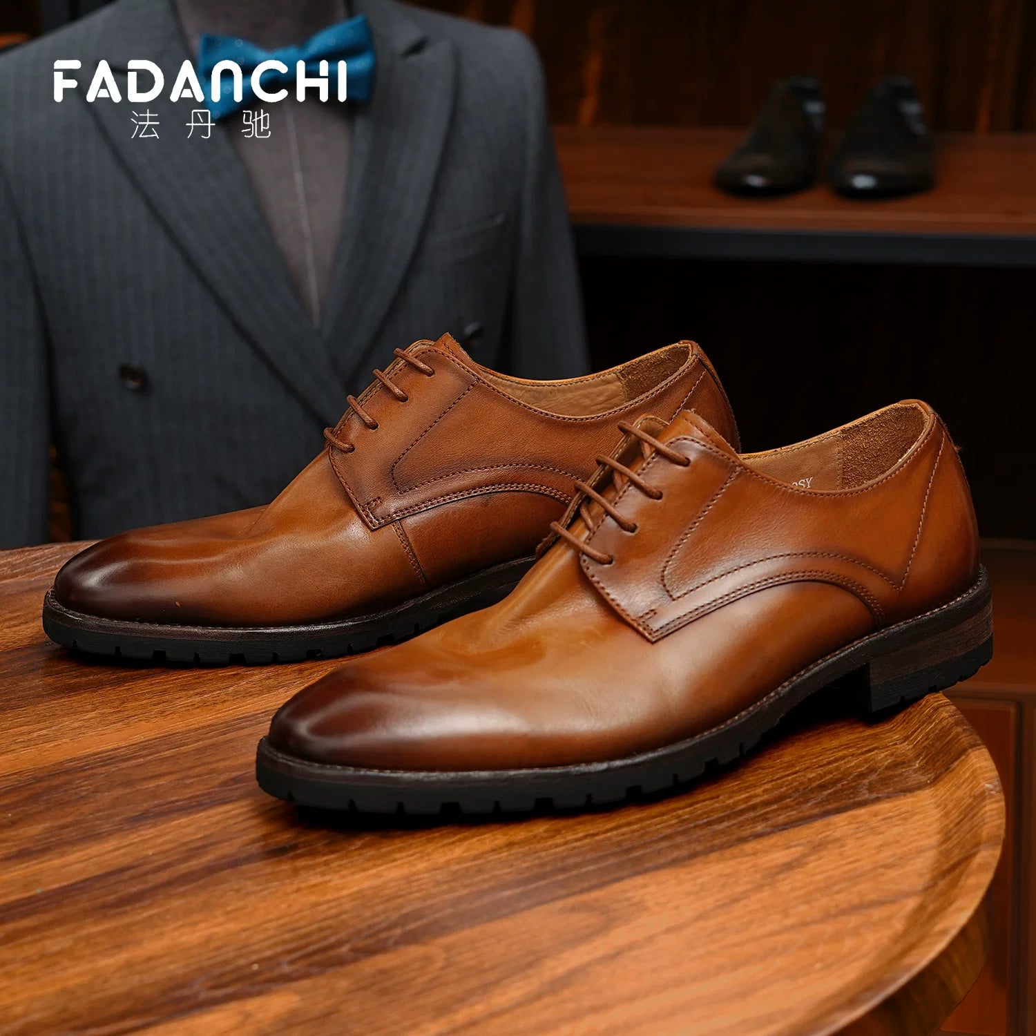 Men's Genuine Leather Derby Shoes, Handmade, Business
