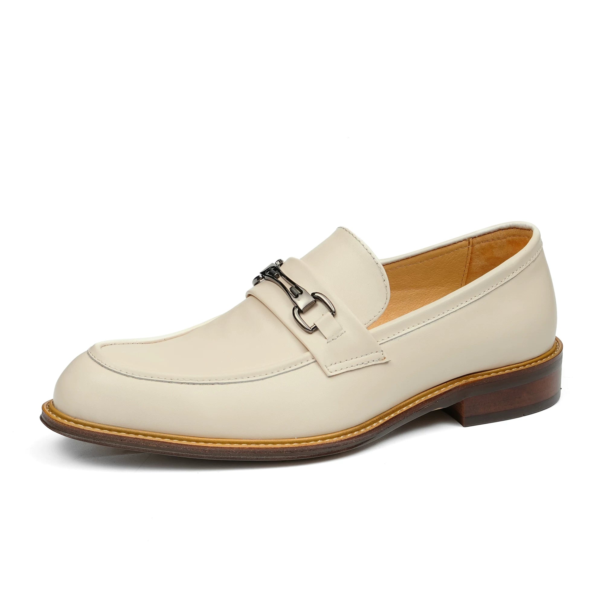 Men's White Genuine Leather Loafers, Breathable, Slip-On