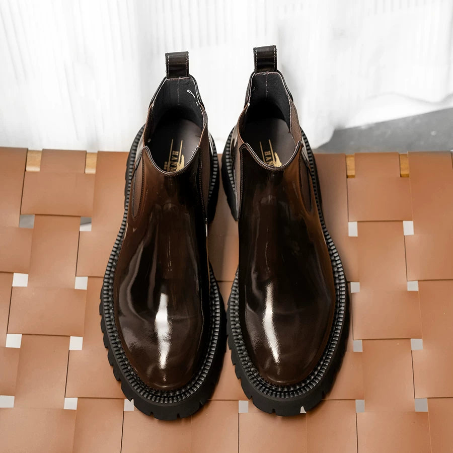 Men's Genuine Leather Martin Boots, Height Increasing, Thick Sole