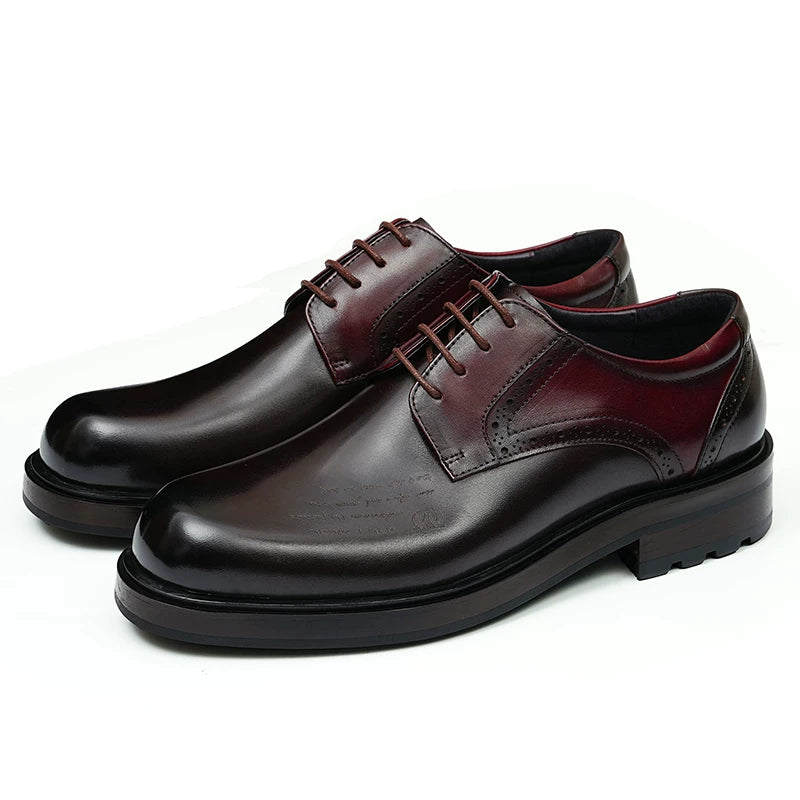 Men's Genuine Leather Derby Shoes, Thick Sole, Round Toe