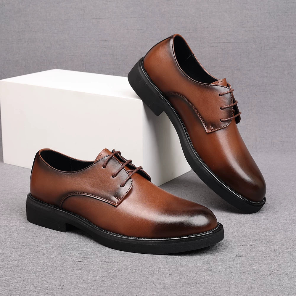 Men's Brown Derby Shoes, Height Increasing, Thick Sole