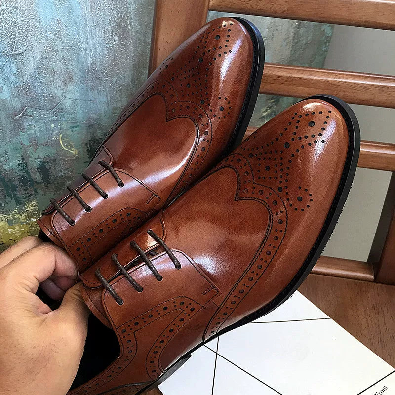 Men's Genuine Leather Wedding Shoes, Pointed Toe, British Style