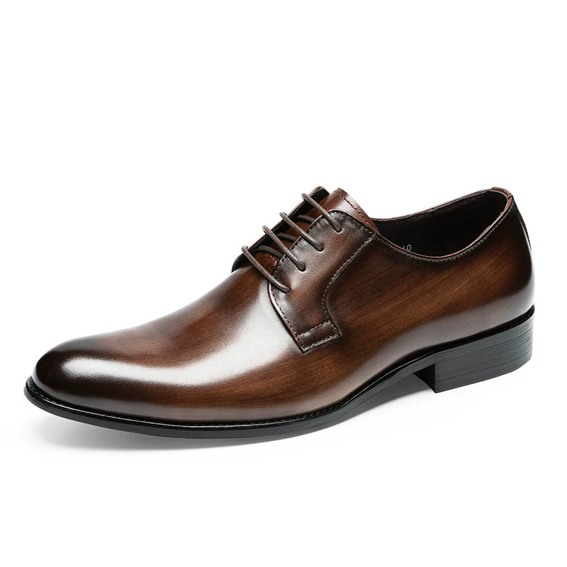 Men's Genuine Leather Derby Shoes, Handmade, Pointed Toe