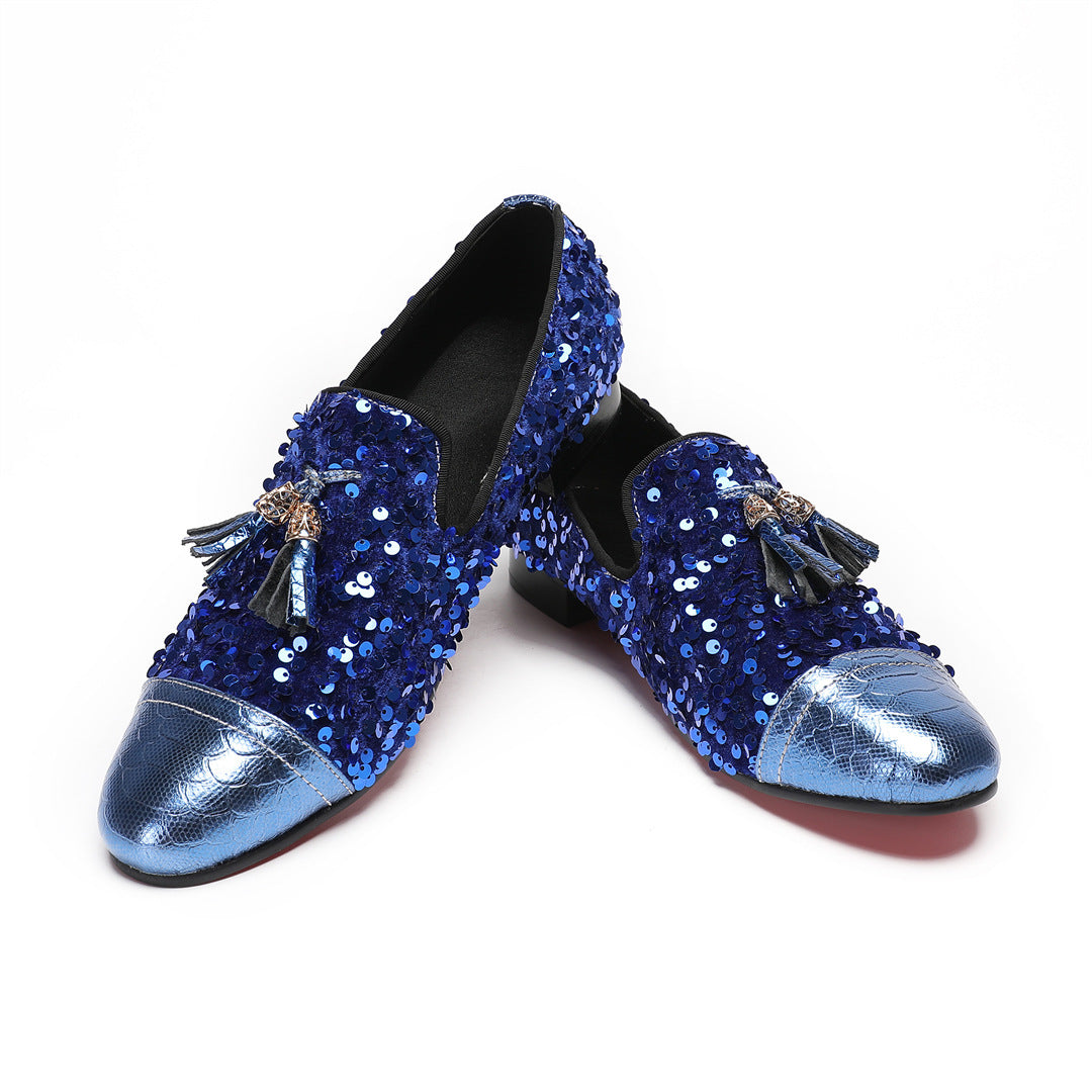 Men's Blue Leather Casual Shoes – Rhinestone Detail