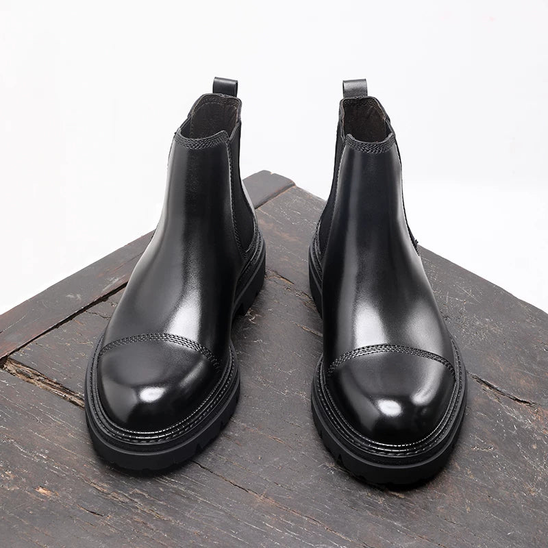 Men's Genuine Leather Chelsea Boots, Thick Sole, Handmade