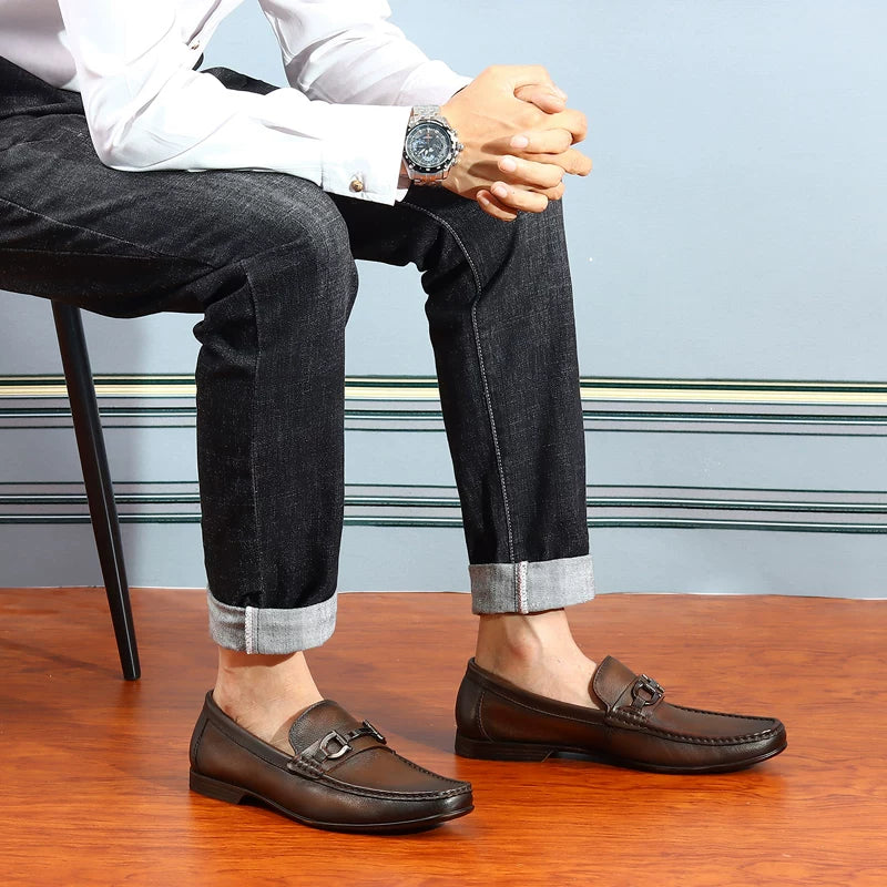 Men's Genuine Leather Loafers, Slip-On, British Style