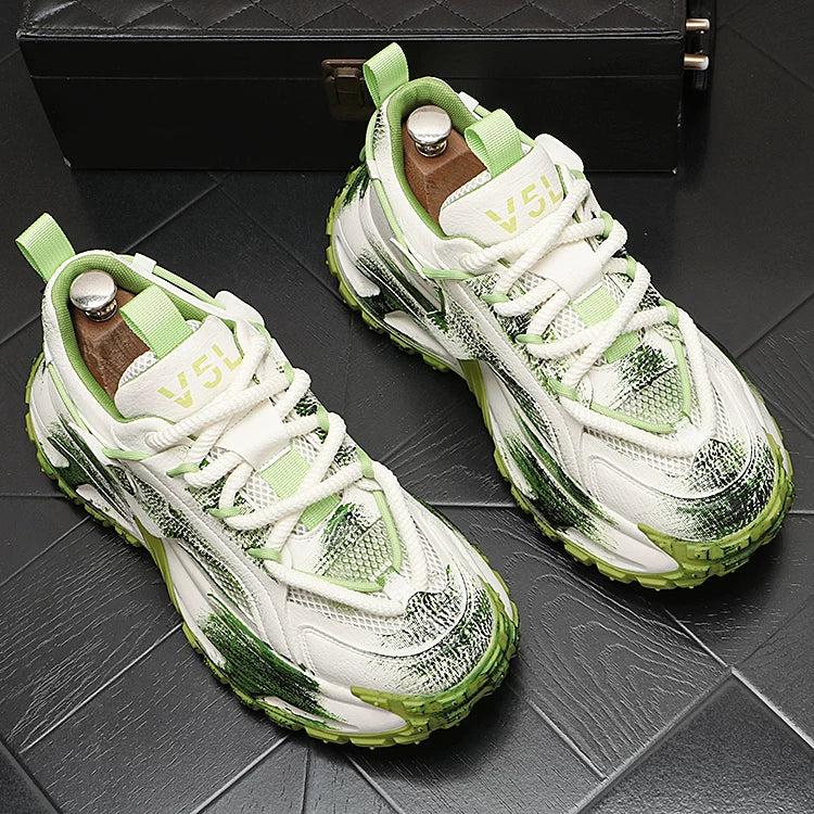 Men's 2026 New Platform Mesh Low-Top Graffiti Athletic Dad Shoes