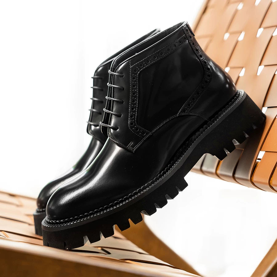 Men's Genuine Leather Martin Boots, Height Increasing, Thick Sole