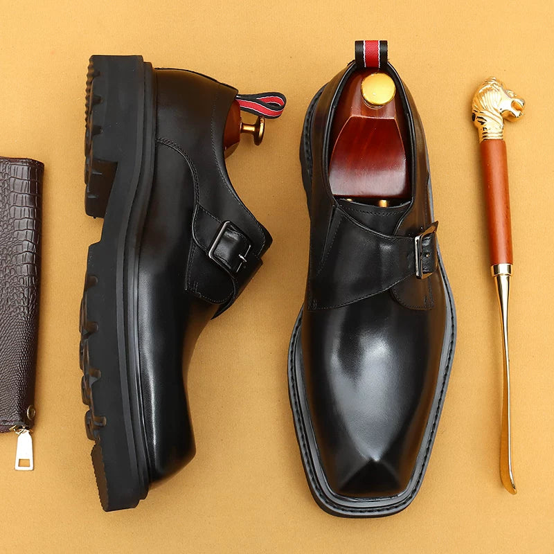 Men's Black Genuine Leather Leather Shoes, Slip-On, British Style