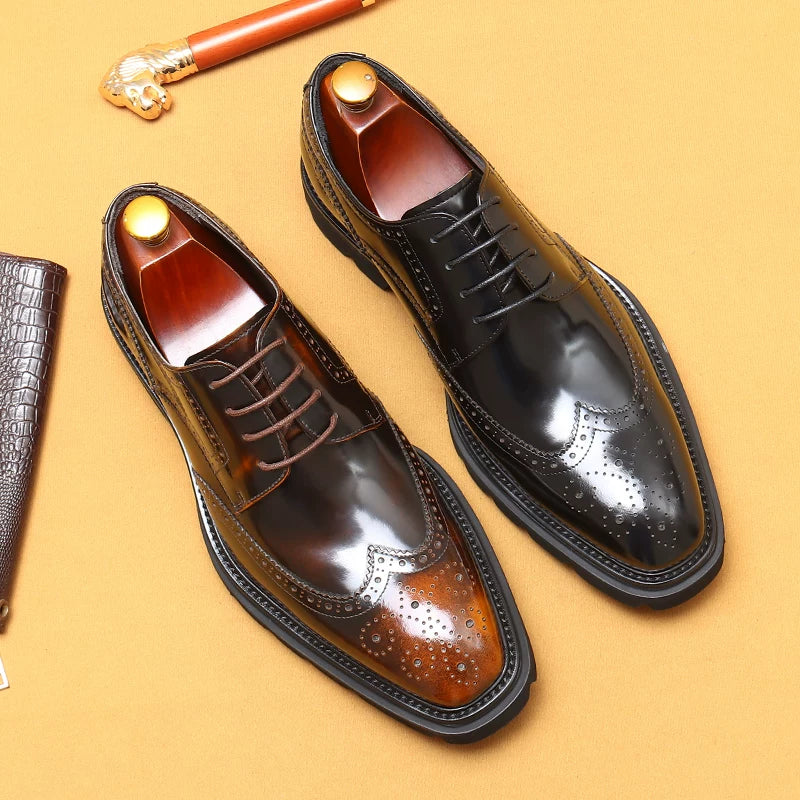 Men's Genuine Leather Leather Shoes, Thick Sole, Patent Leather