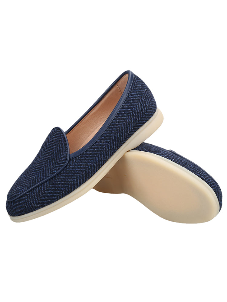 Imported wool herringbone pattern British style casual shoes for men milk white non-slip outsole one-step trendy men's shoes