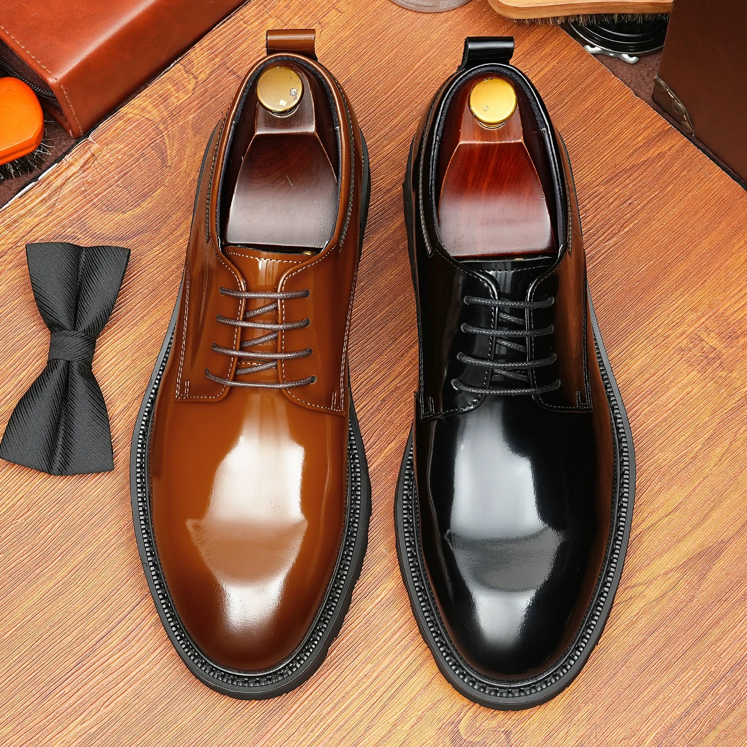 Men's Genuine Leather Derby Shoes, Patent Leather, Glossy