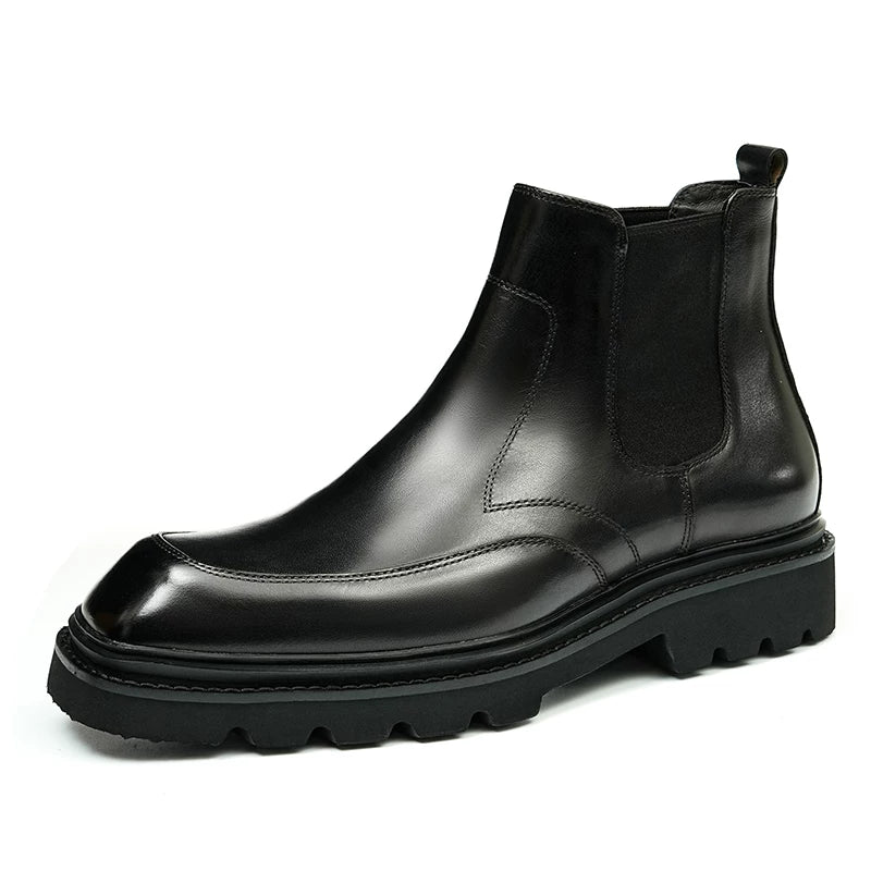 Men's Genuine Leather Martin Boots, Height Increasing, Thick Sole