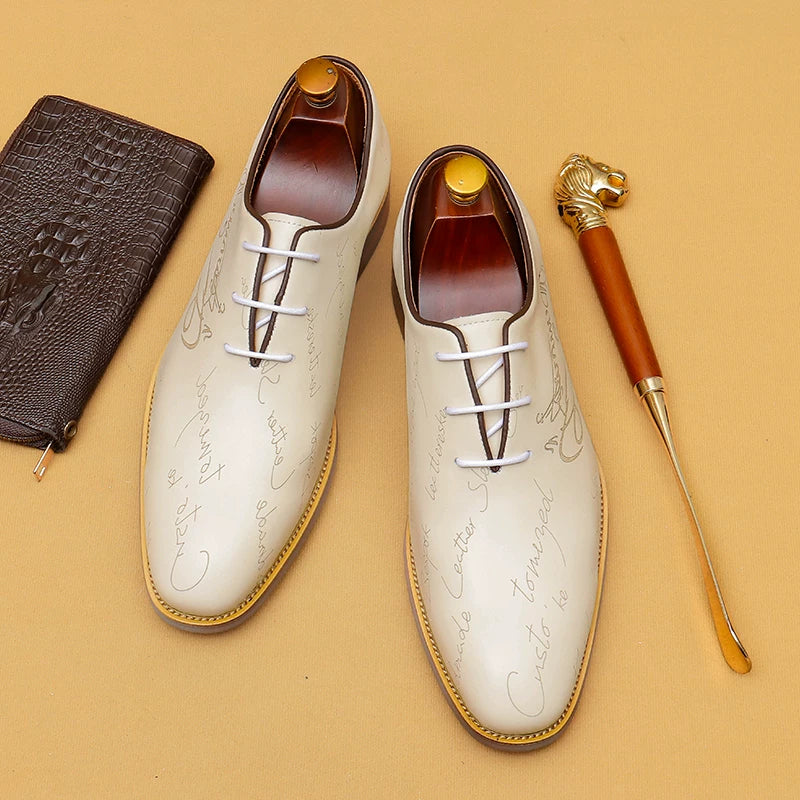 Men's White Genuine Leather Oxford Shoes, Business, Formal
