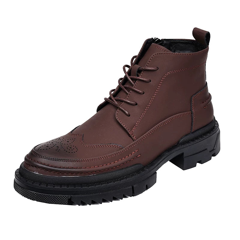 Men's Genuine Leather Martin Boots, Height Increasing, Thick Sole