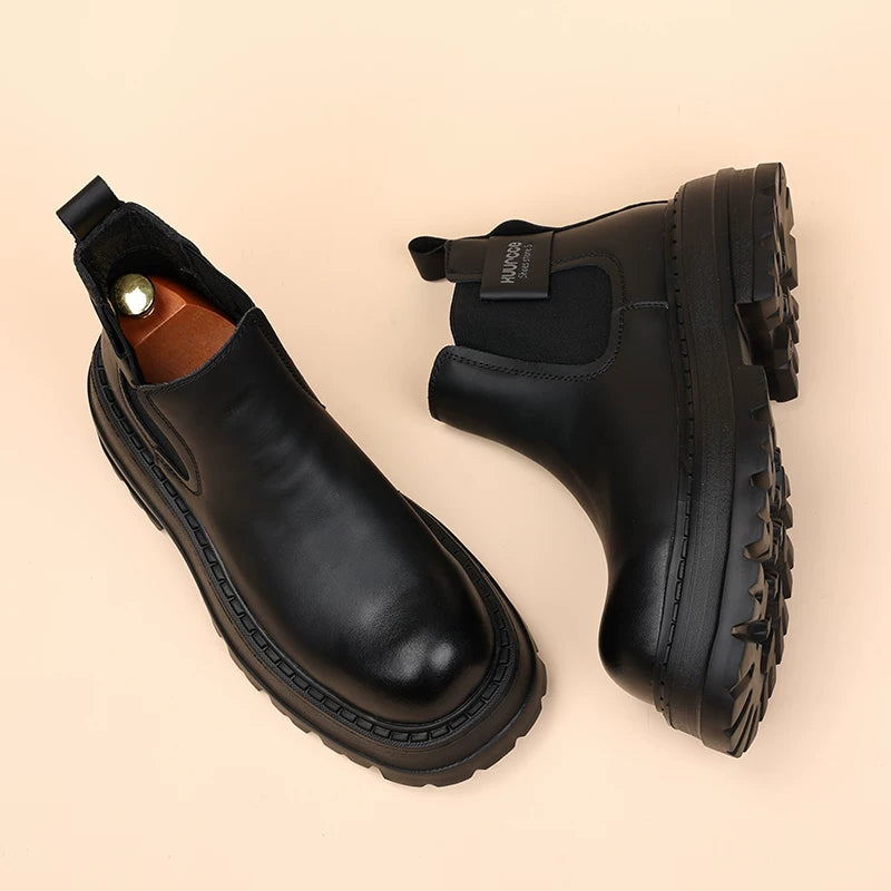 Men's Genuine Leather Martin Boots, Height Increasing, Thick Sole