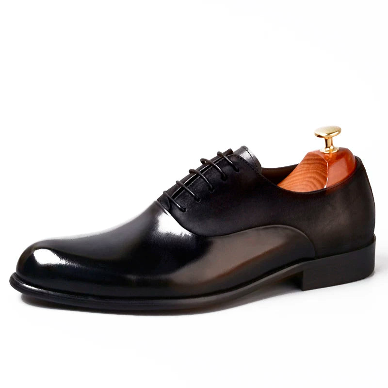 Men's Red Genuine Leather Oxford Shoes, Pointed Toe, British Style
