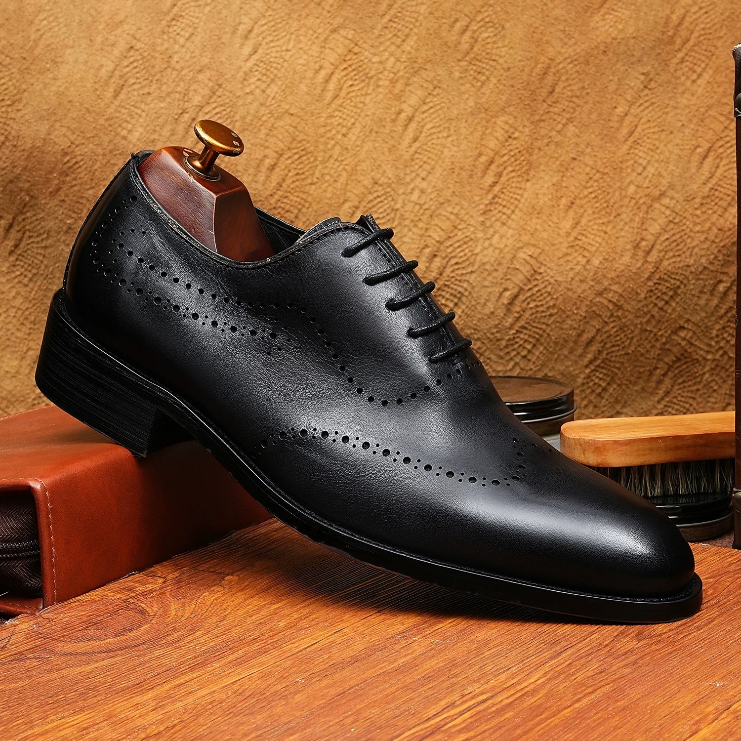 Men's Brown Genuine Leather Oxford Shoes, Handmade, British Style