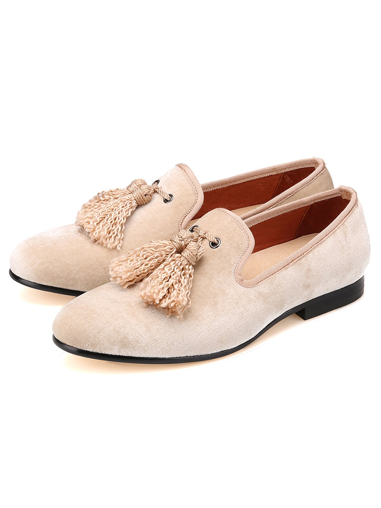 Piergitar handmade thick rolled rope tassel men's flannel shoes British gentleman style inspection loafers one-step
