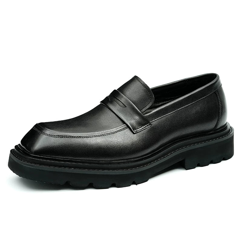 Men's Genuine Leather Loafers, Height Increasing, Thick Sole