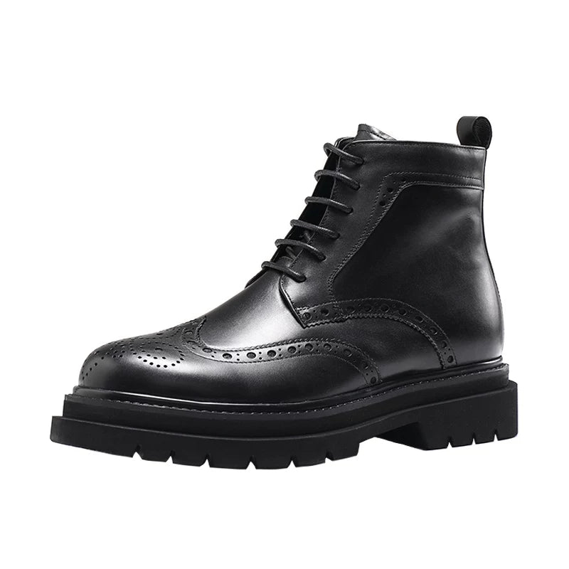 Men's Genuine Leather Martin Boots, Height Increasing, Thick Sole