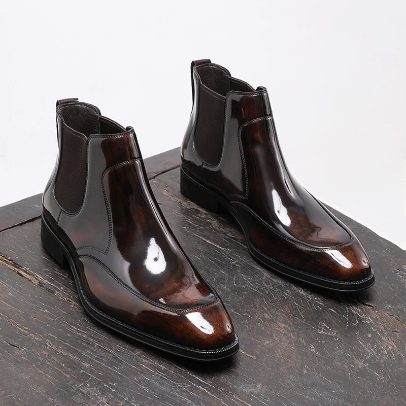 Men's Genuine Leather Chelsea Boots, Square Toe, British Style