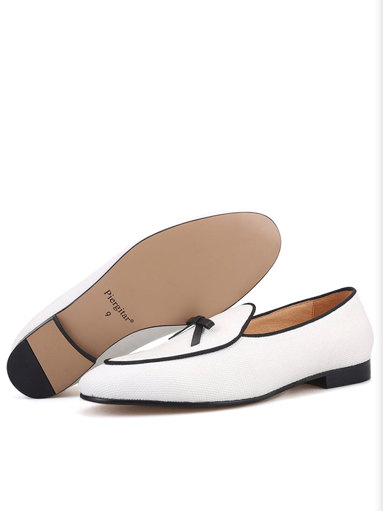 British style handmade men's slip-on canvas loafers wedding party style trendy formal shoes with genuine leather lining
