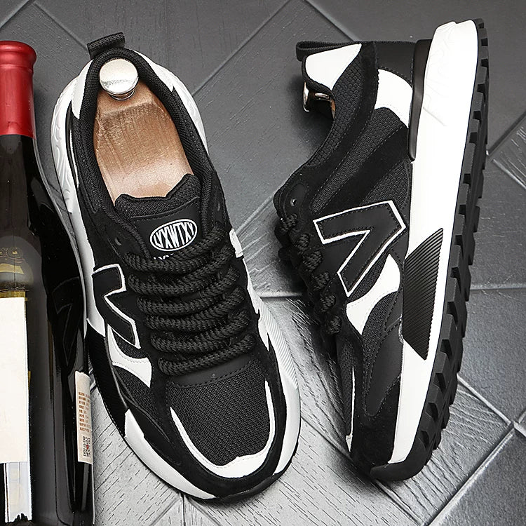 Men's 2026 New Height-Increasing Lace-Up Korean Style Color-Block Retro Sneakers
