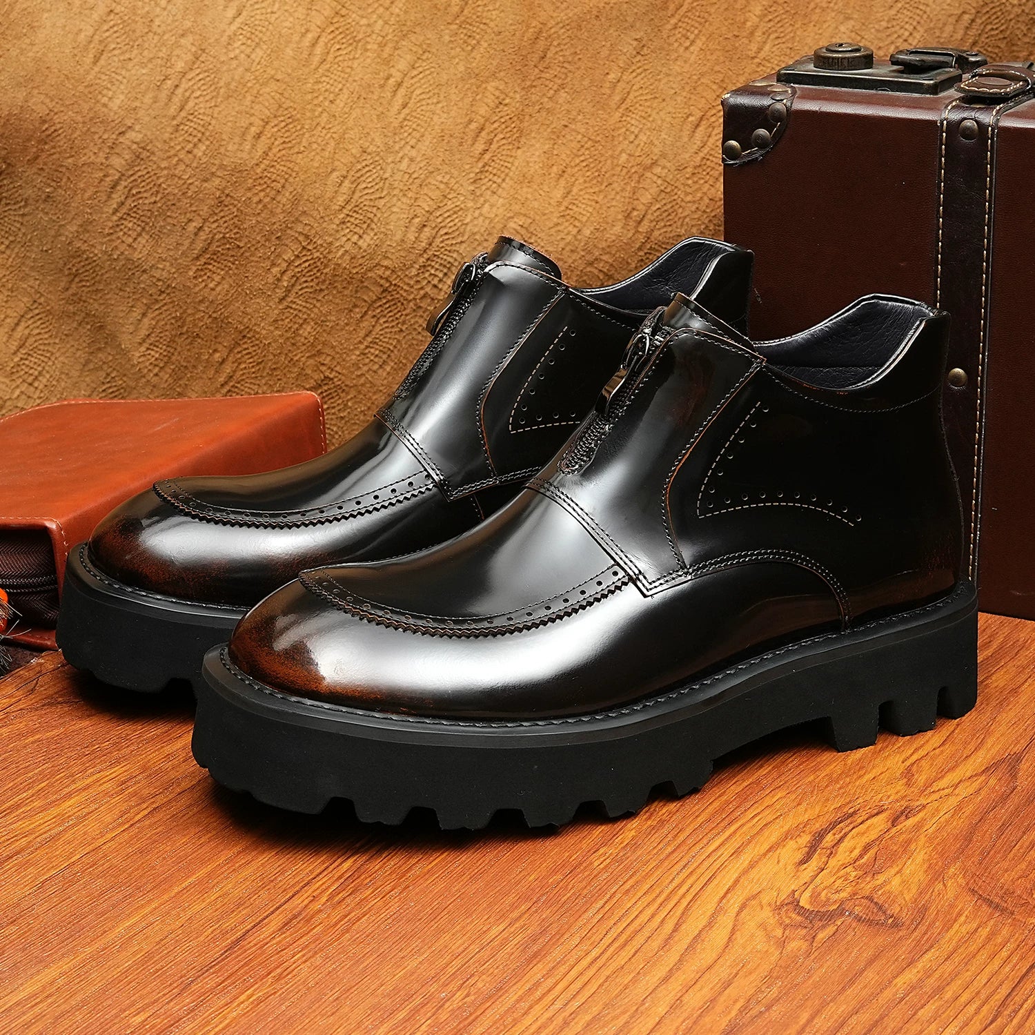 Men's Genuine Leather Martin Boots, Height Increasing, Thick Sole