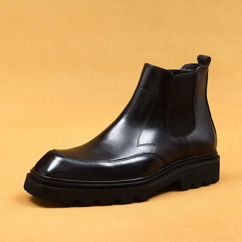 Men's Genuine Leather Martin Boots, Height Increasing, Thick Sole