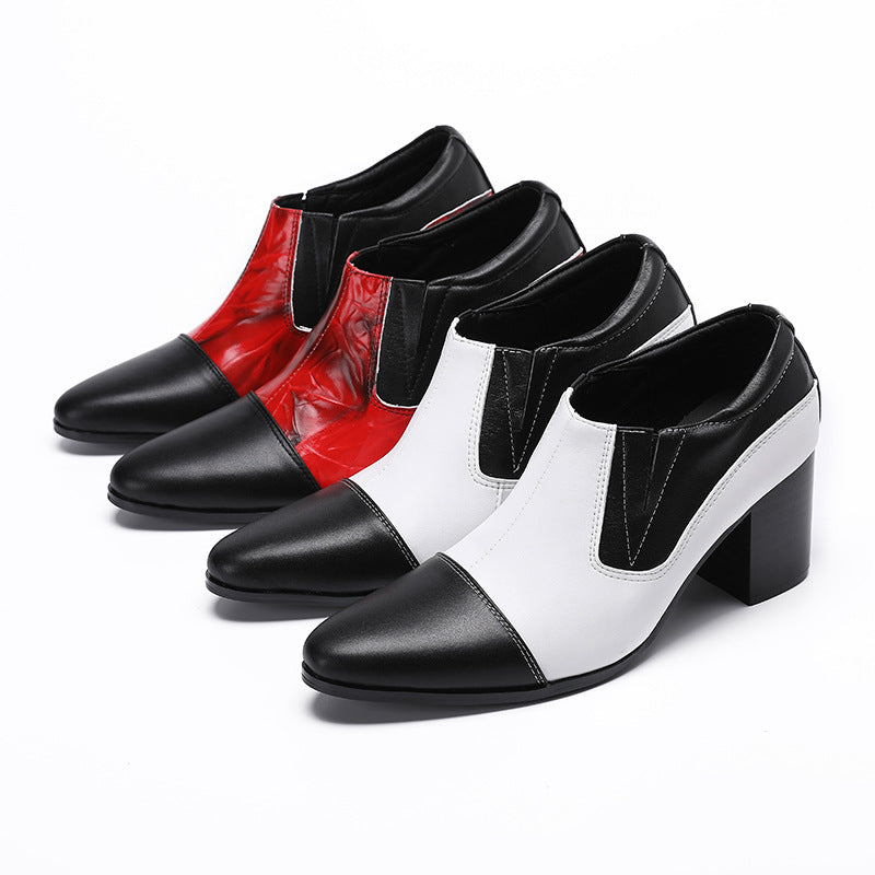 Leather shoes men's British style formal casual thick-soled square-toe derby shoes men's wedding height-increasing low-top Martin boots