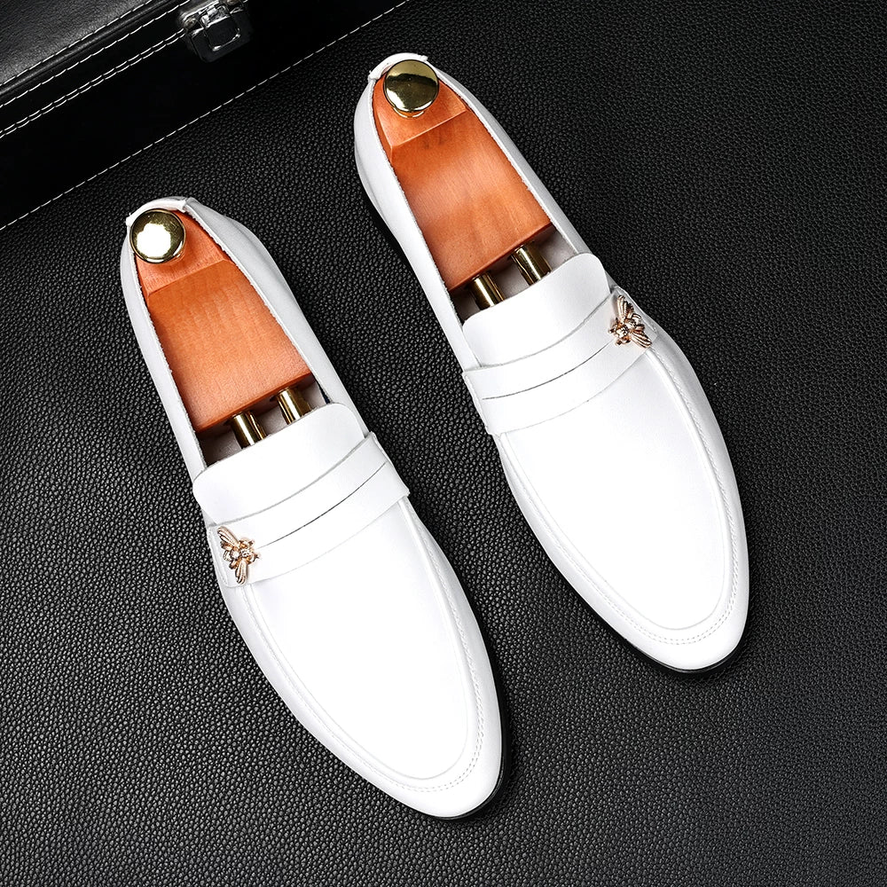 Men's White Loafers, Breathable, Pointed Toe