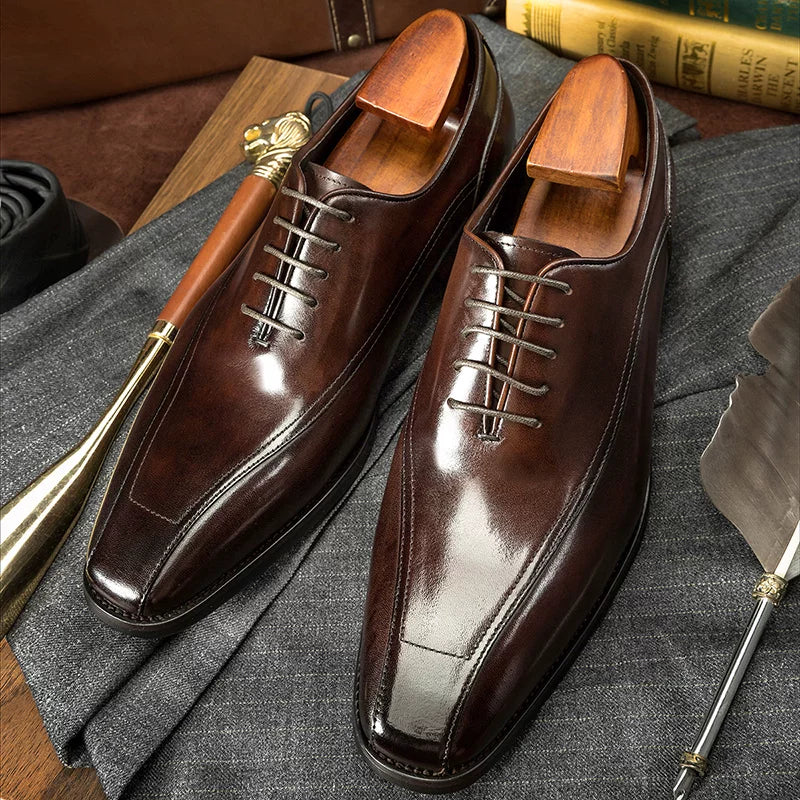Men's Genuine Leather Oxford Shoes, Handmade, Pointed Toe