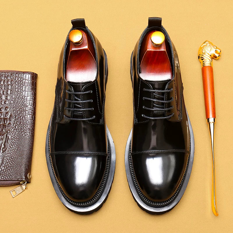 Men's Genuine Leather Leather Shoes, Height Increasing, Thick Sole