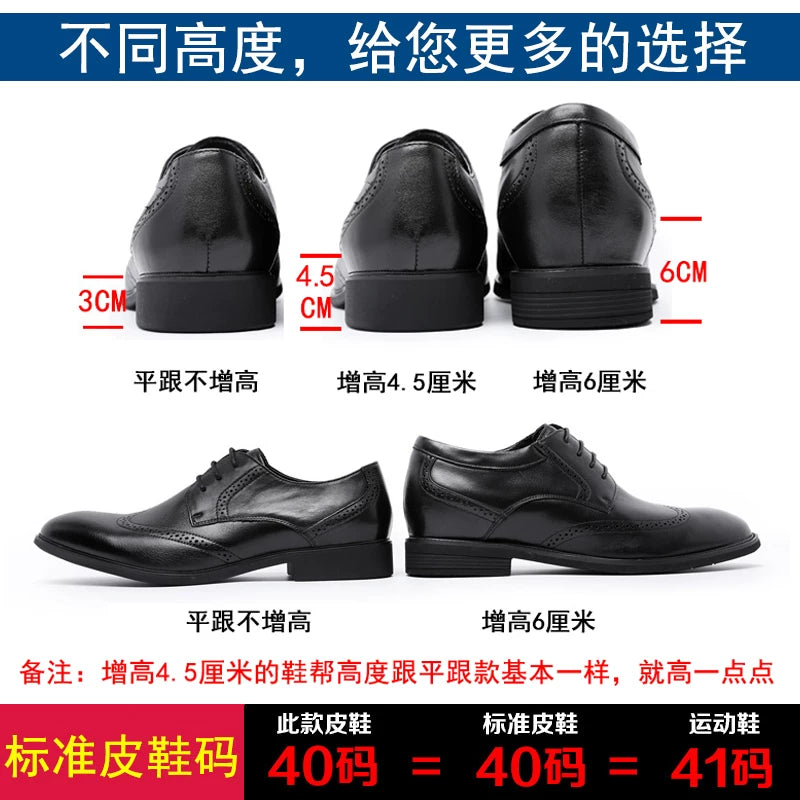 Men's Brown Leather Shoes, Height Increasing, Pointed Toe