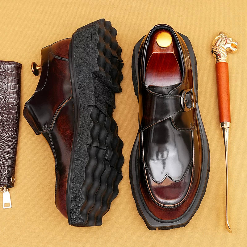 Men's Genuine Leather Leather Shoes, Height Increasing, Thick Sole