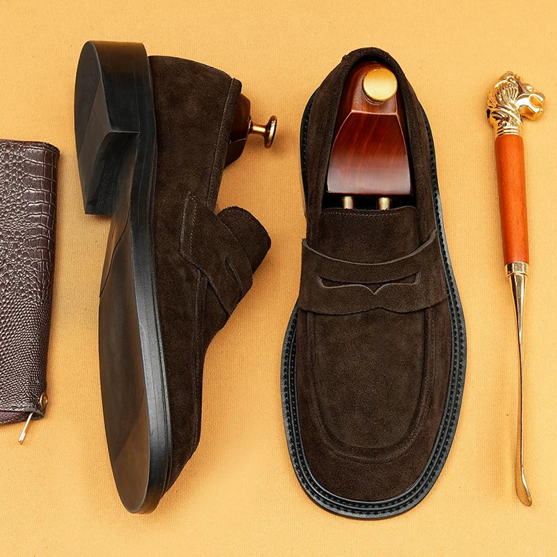 Men's Genuine Leather Loafers, Thick Sole, Suede