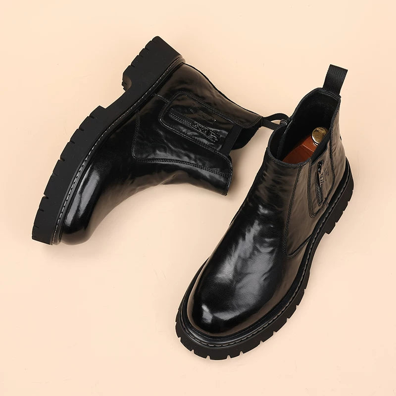Men's Genuine Leather Martin Boots, Height Increasing, Thick Sole