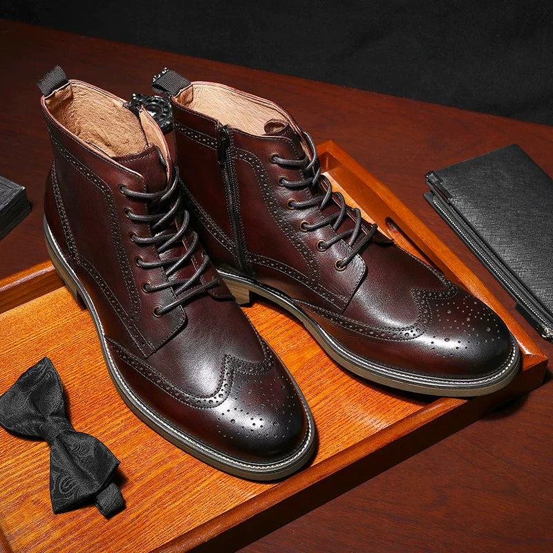 Men's Genuine Leather Martin Boots, British Style, Brogue